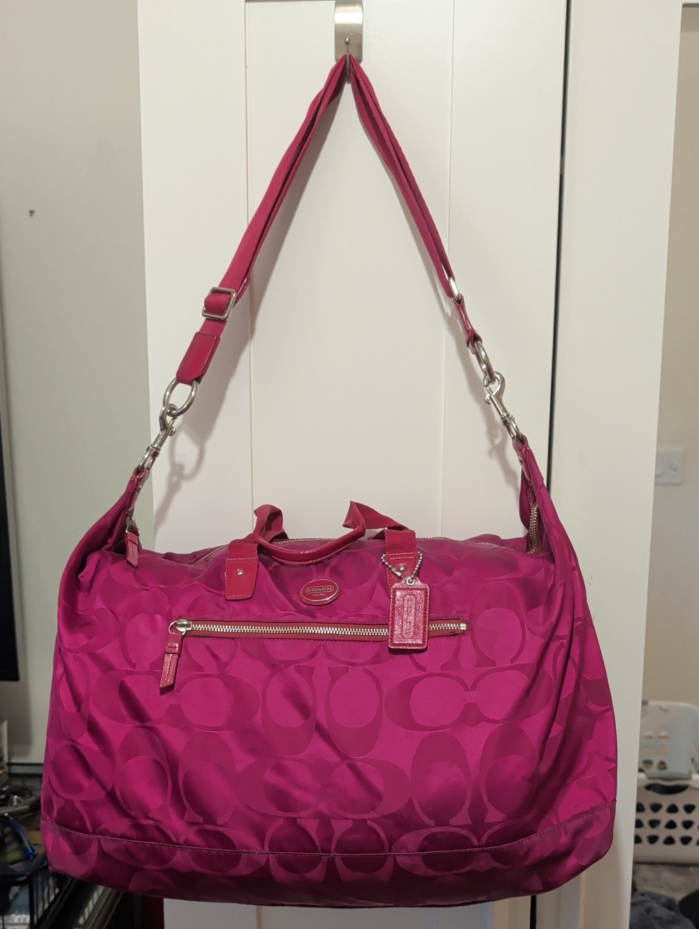 Coach Hot Pink Signature Travel Weekender Bag